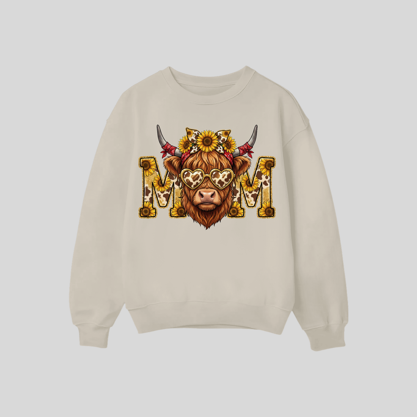 Sunflower Highland Cow Mom Crewneck Sweatshirt