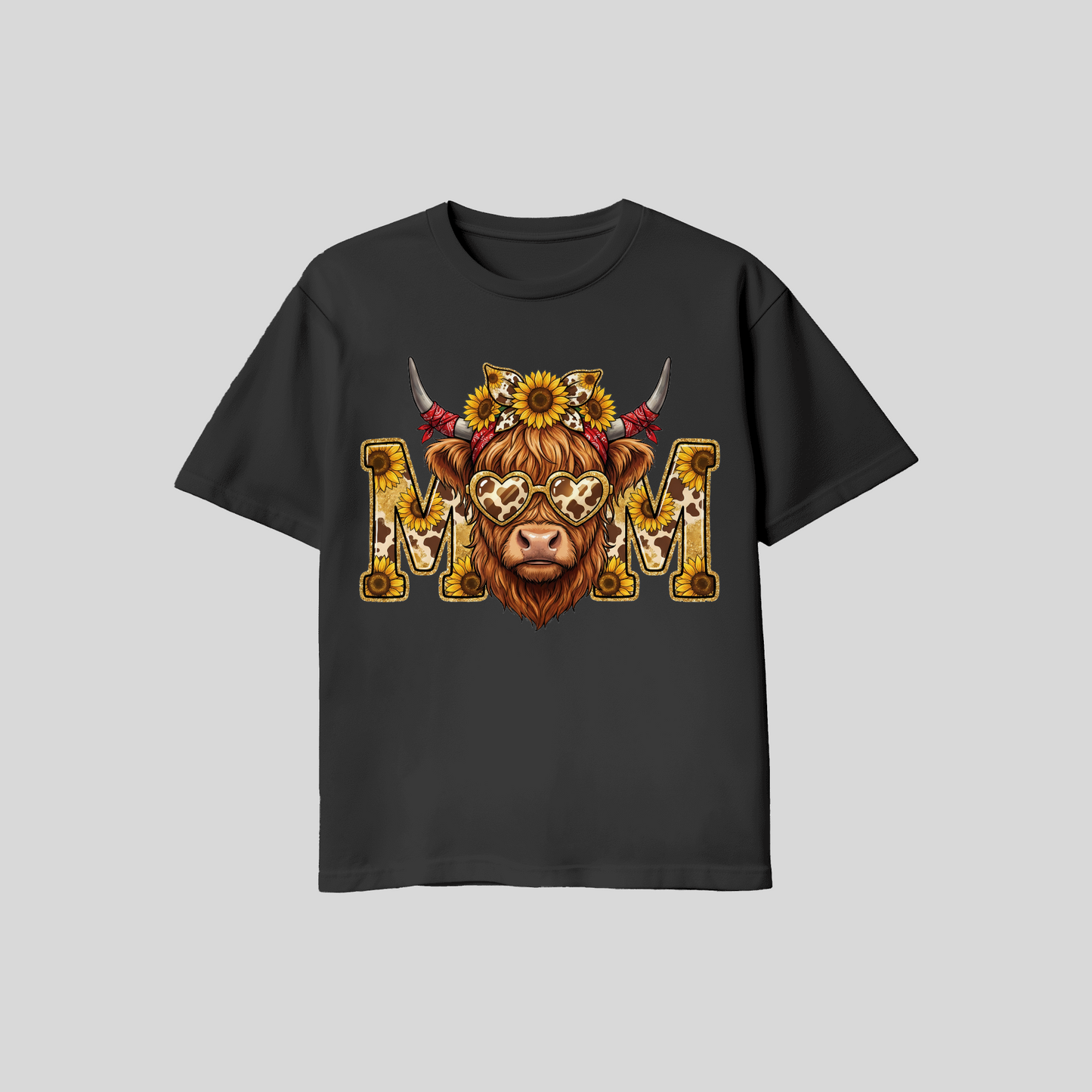 Sunflower Highland Cow Mom Tee