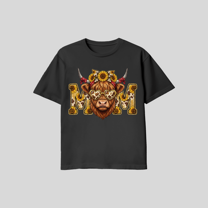 Sunflower Highland Cow Mom Tee