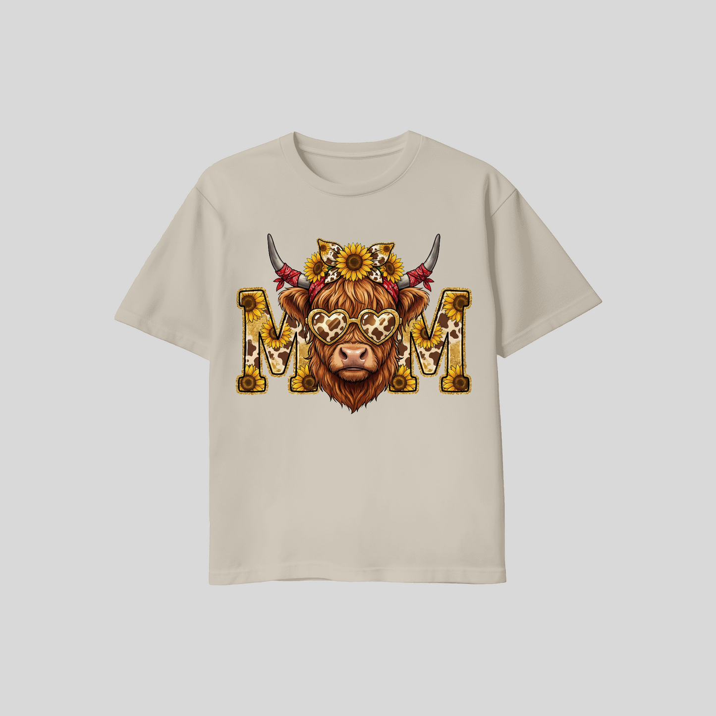 Sunflower Highland Cow Mom Tee