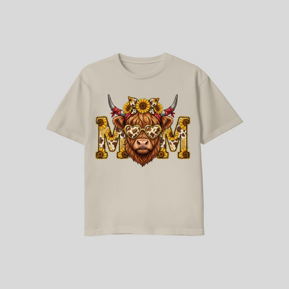 Sunflower Highland Cow Mom Tee