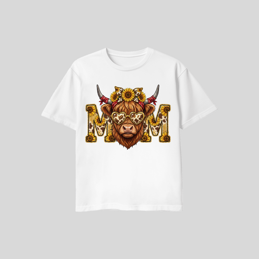 Sunflower Highland Cow Mom Tee