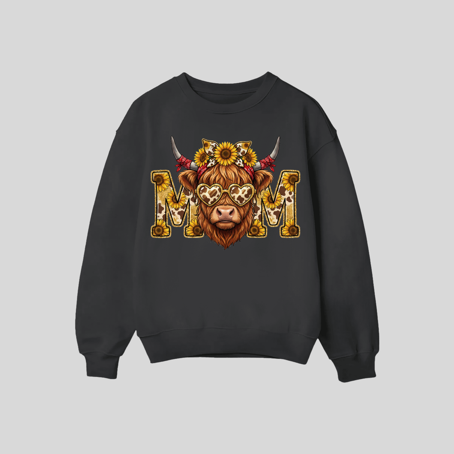 Sunflower Highland Cow Mom Crewneck Sweatshirt