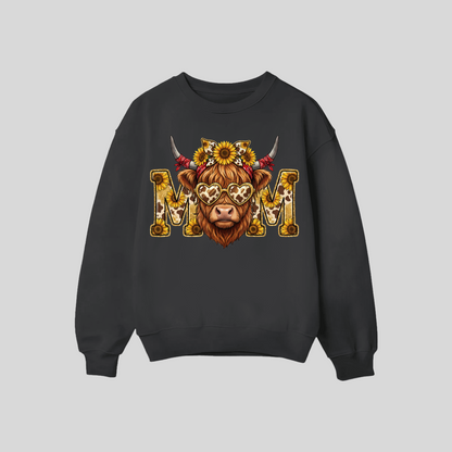 Sunflower Highland Cow Mom Crewneck Sweatshirt