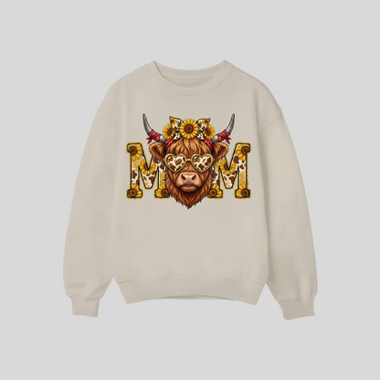 Sunflower Highland Cow Mom Crewneck Sweatshirt