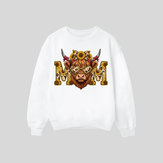 Sunflower Highland Cow Mom Crewneck Sweatshirt